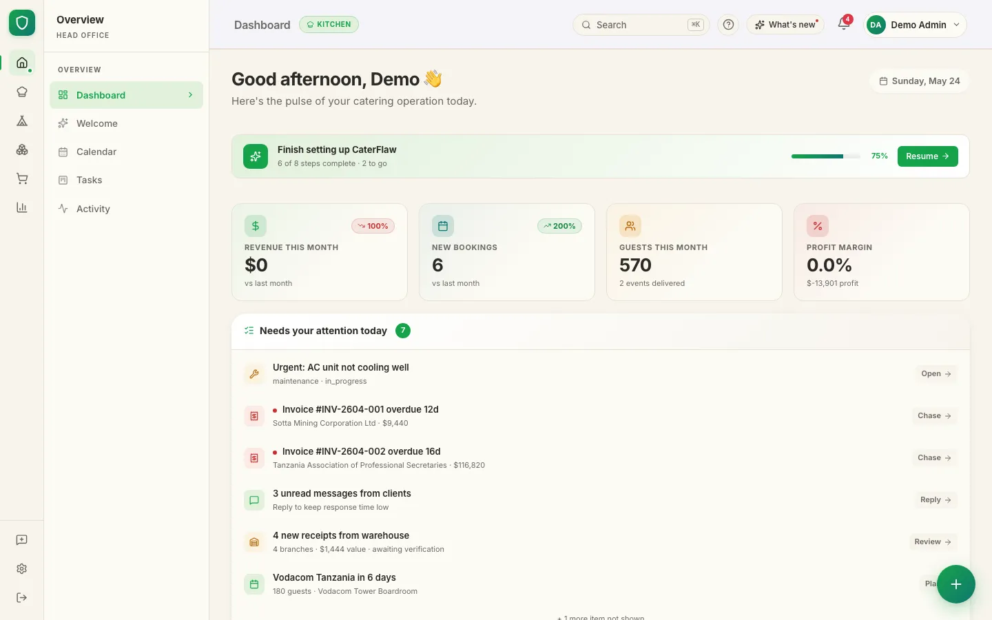 CaterFlow · multi-branch catering system